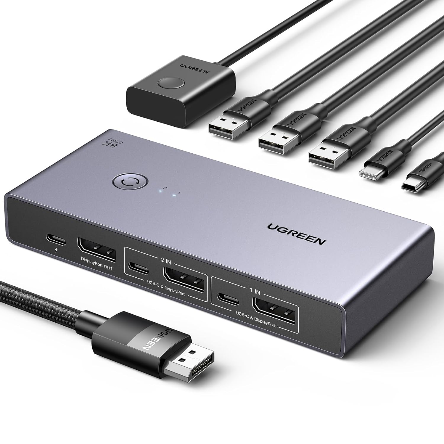 UGREEN Display Port KVM Switch 2 In 1 Out - AHW Store