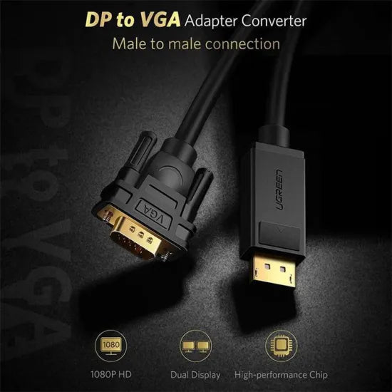 UGREEN DP Male to VGA Male Cable 1.5m (Black) - 10247 - AHW Store