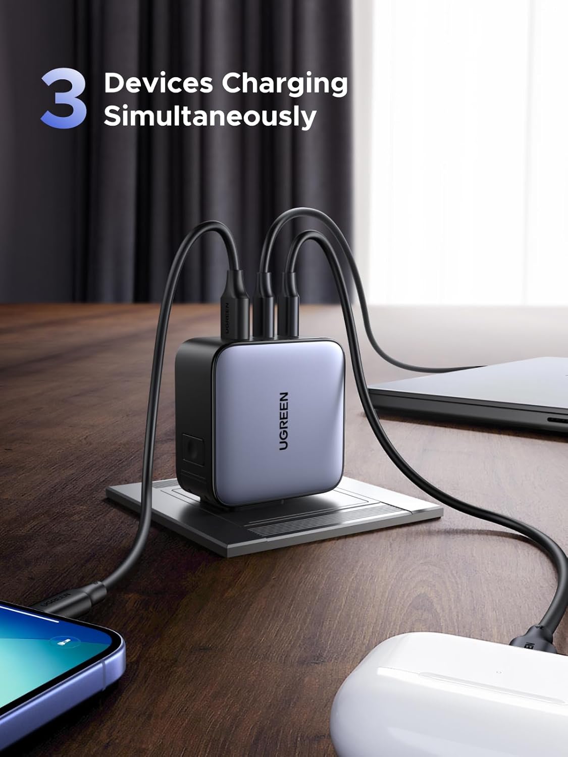 UGREEN Fast Charger GaN 1USB - A&2USB - C 65W Black - AHW Store