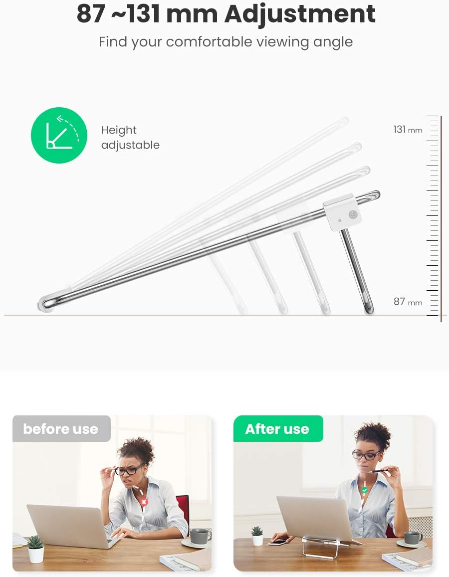 UGREEN - Foldable and adjustable metal - ventilated desktop laptop stand compatible with MacBook Pro 1 - AHW Store