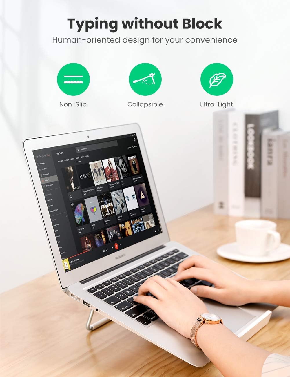 UGREEN - Foldable and adjustable metal - ventilated desktop laptop stand compatible with MacBook Pro 1 - AHW Store