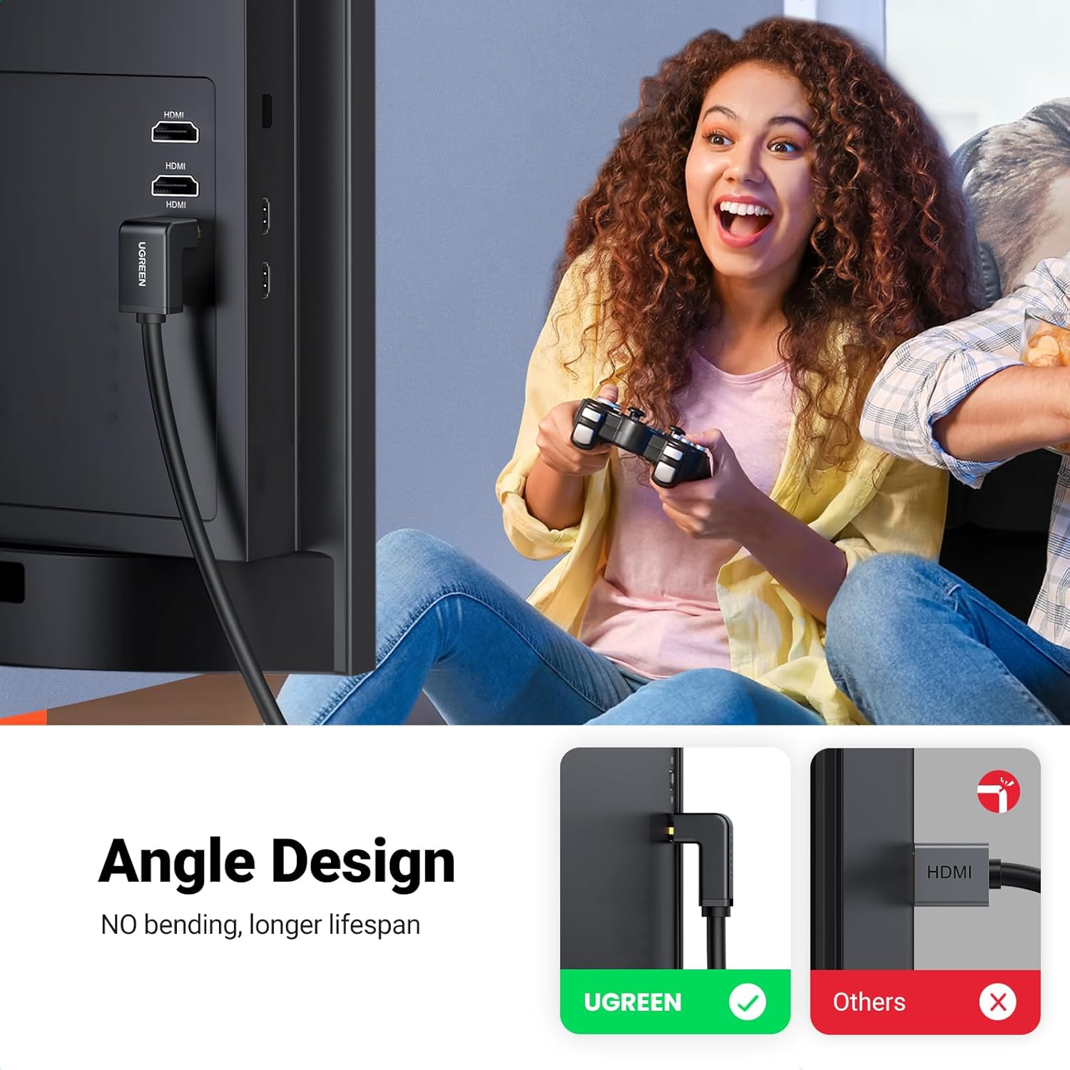 Ugreen HDMI Cable Right Angle 90 Degree 2M - HD103 - Black - AHW Store