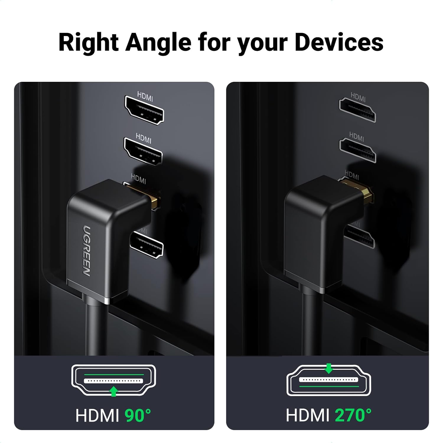 Ugreen HDMI Cable Right Angle 90 Degree 2M - HD103 - Black - AHW Store