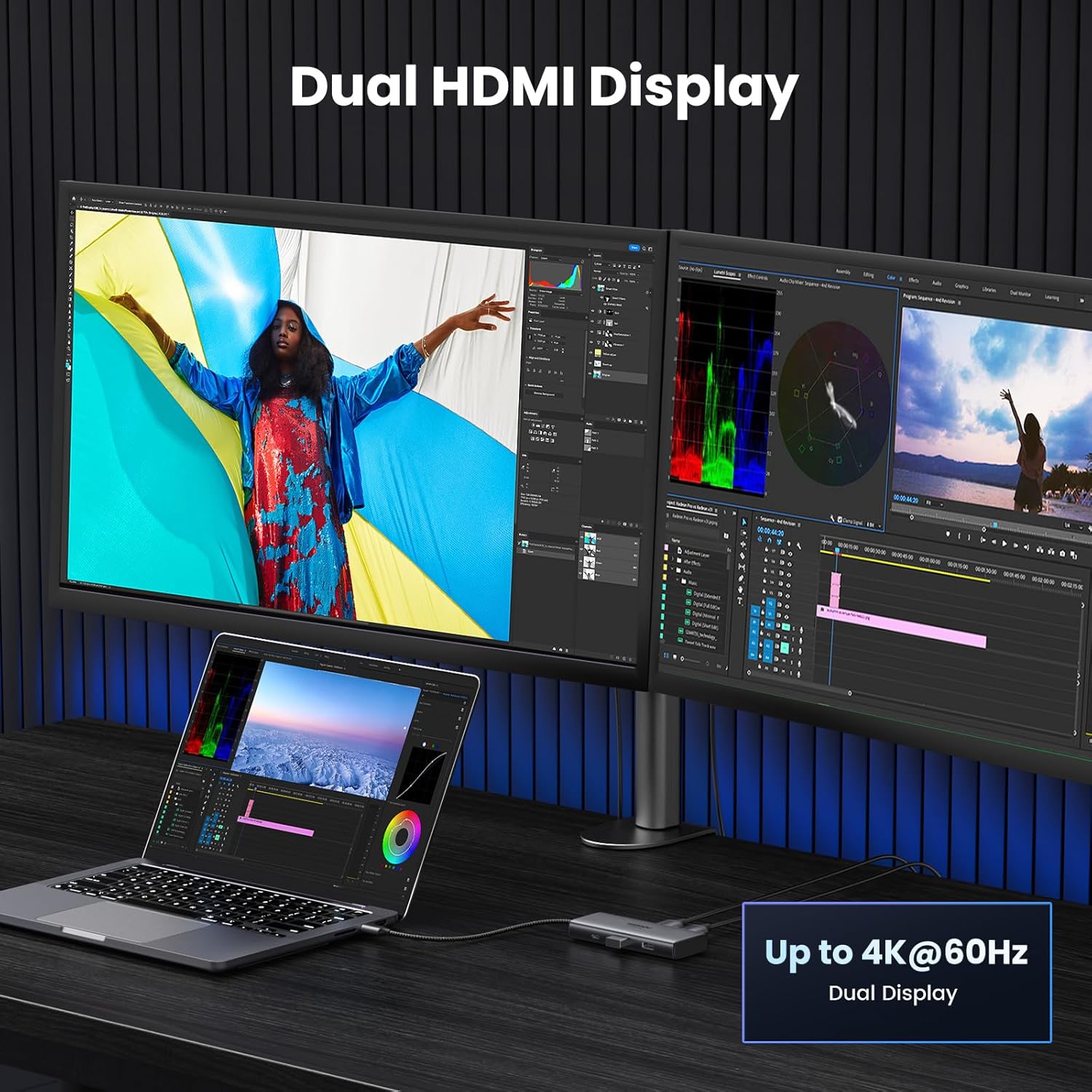 UGREEN Hub Dual 4K@60Hz HDMI, 6 - in - 1 USB C Docking Station Laptop Dual Monitor with 4K@60Hz HDMI, PD Charging, USB C and 2 USB A 3.0 Data Port for MacBook/iPad/XPS/ThinkPad/Surface Pro - AHW Store