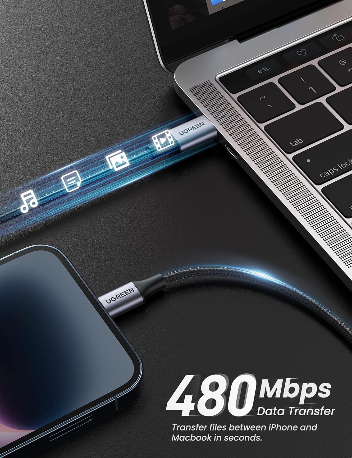 UGREEN iPhone Charger Cable 1M[MFi Certified]USB C to Lightning Cable Fast Charging Braided Cord 18W - AHW Store