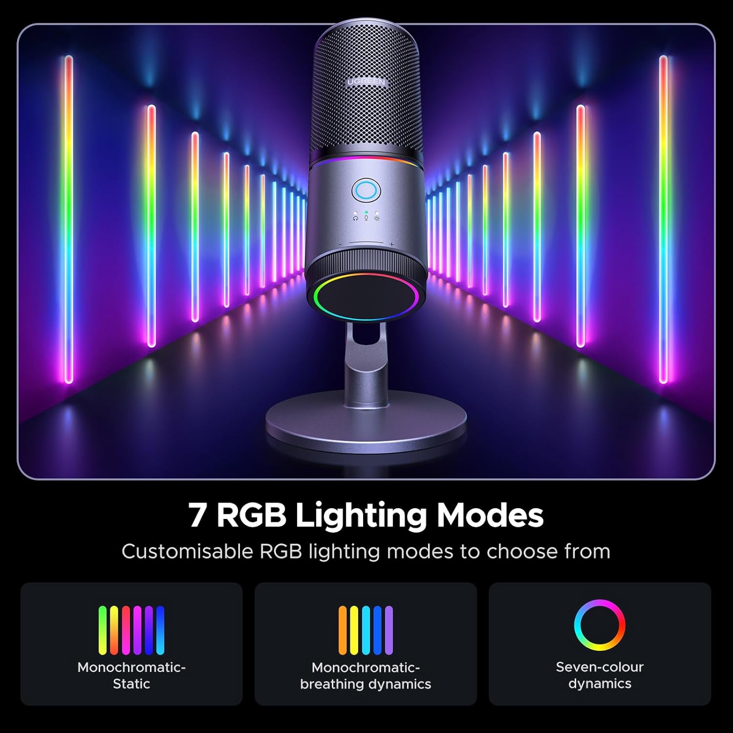 UGREEN Microphone for PC, USB Mic with RGB Lights, Mute Button, 24bit/96kHz, Cardioid Polar Pattern, - AHW Store