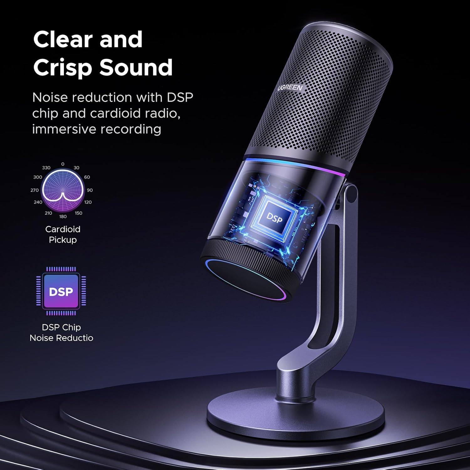 UGREEN Microphone for PC, USB Mic with RGB Lights, Mute Button, 24bit/96kHz, Cardioid Polar Pattern, - AHW Store