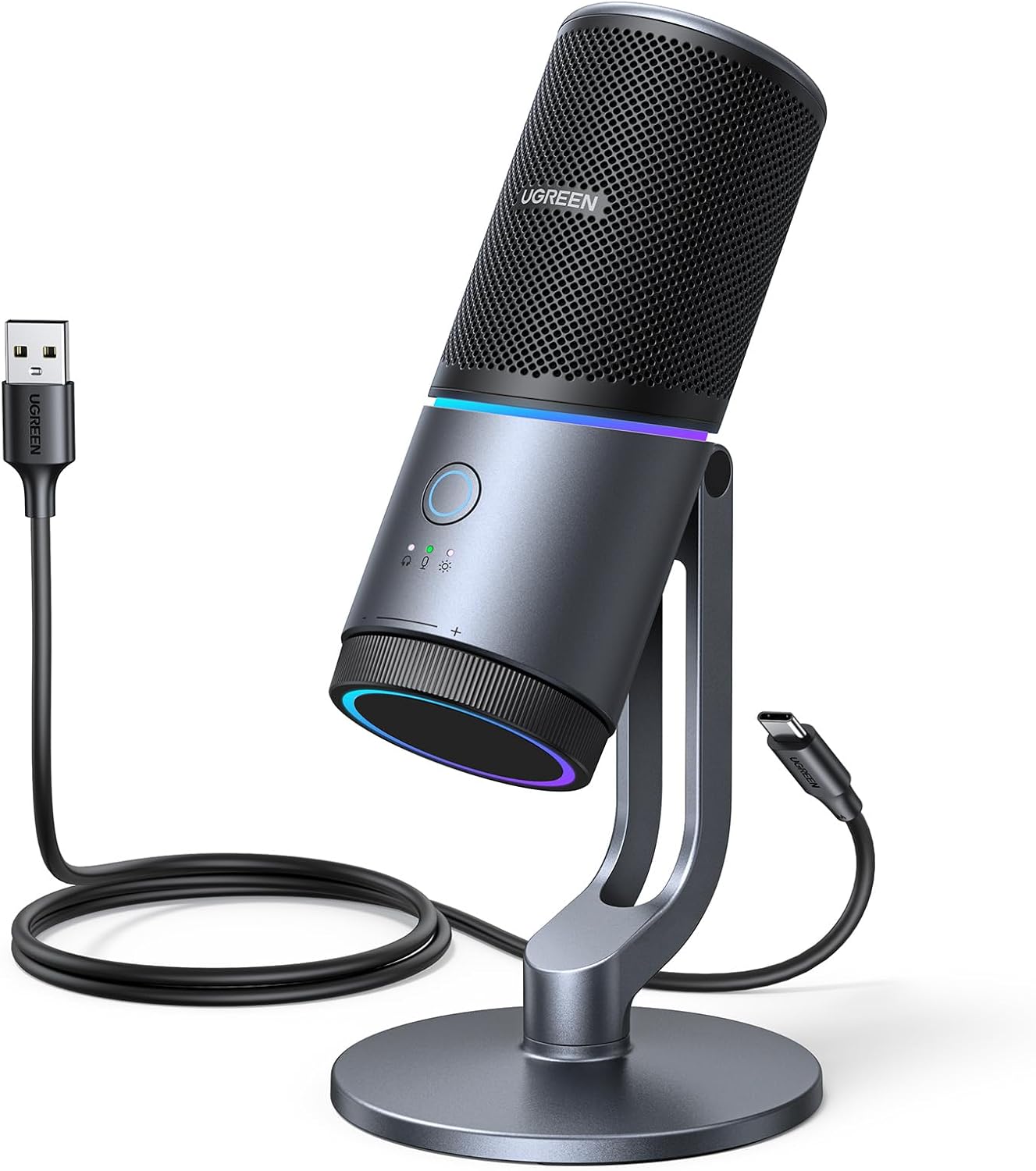 UGREEN Microphone for PC, USB Mic with RGB Lights, Mute Button, 24bit/96kHz, Cardioid Polar Pattern, - AHW Store