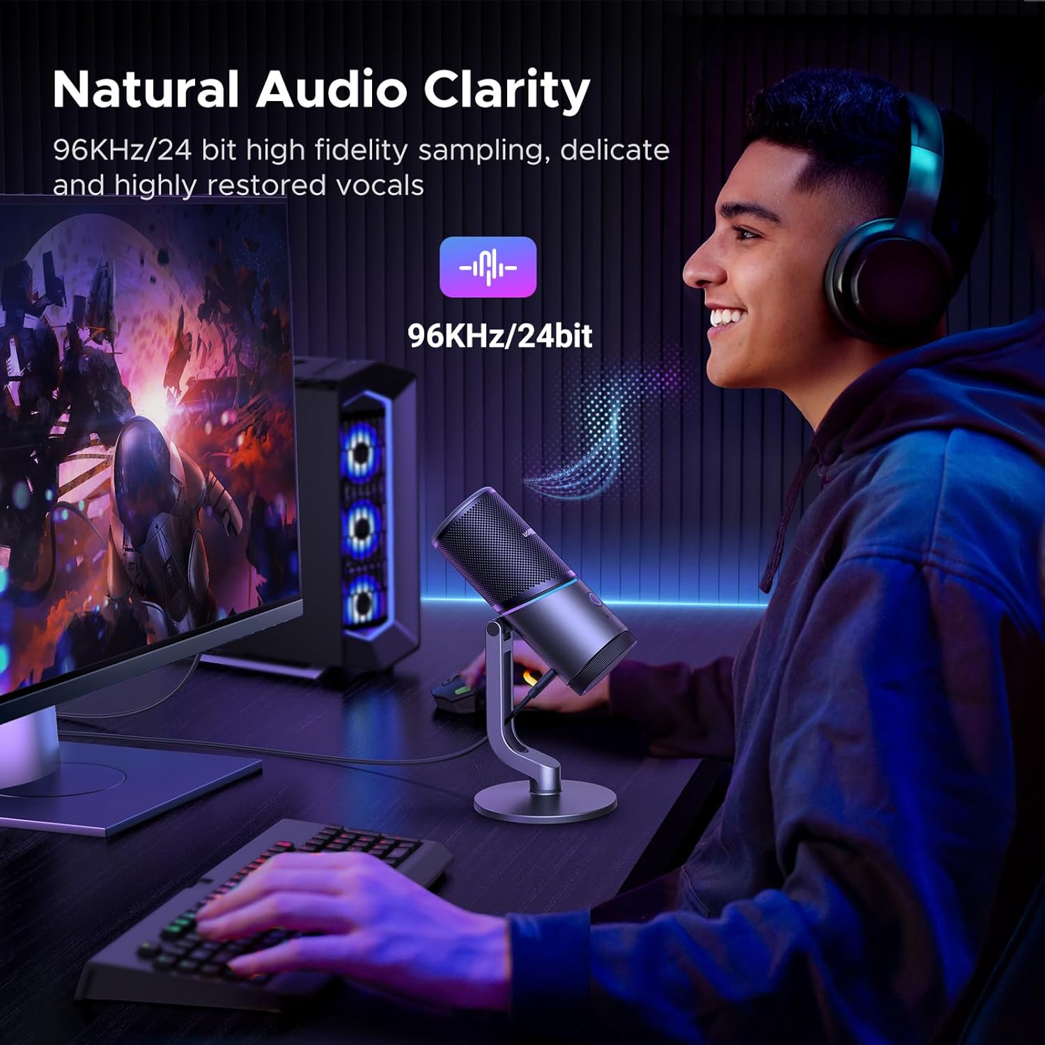 UGREEN Microphone for PC, USB Mic with RGB Lights, Mute Button, 24bit/96kHz, Cardioid Polar Pattern, - AHW Store