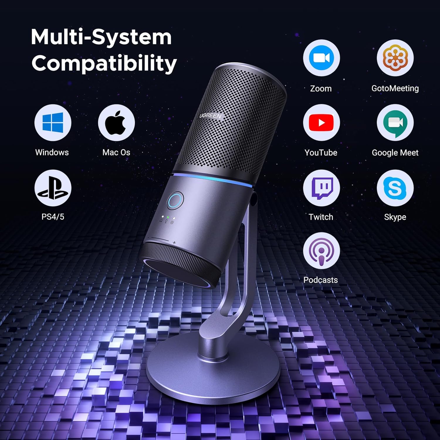 UGREEN Microphone for PC, USB Mic with RGB Lights, Mute Button, 24bit/96kHz, Cardioid Polar Pattern, - AHW Store