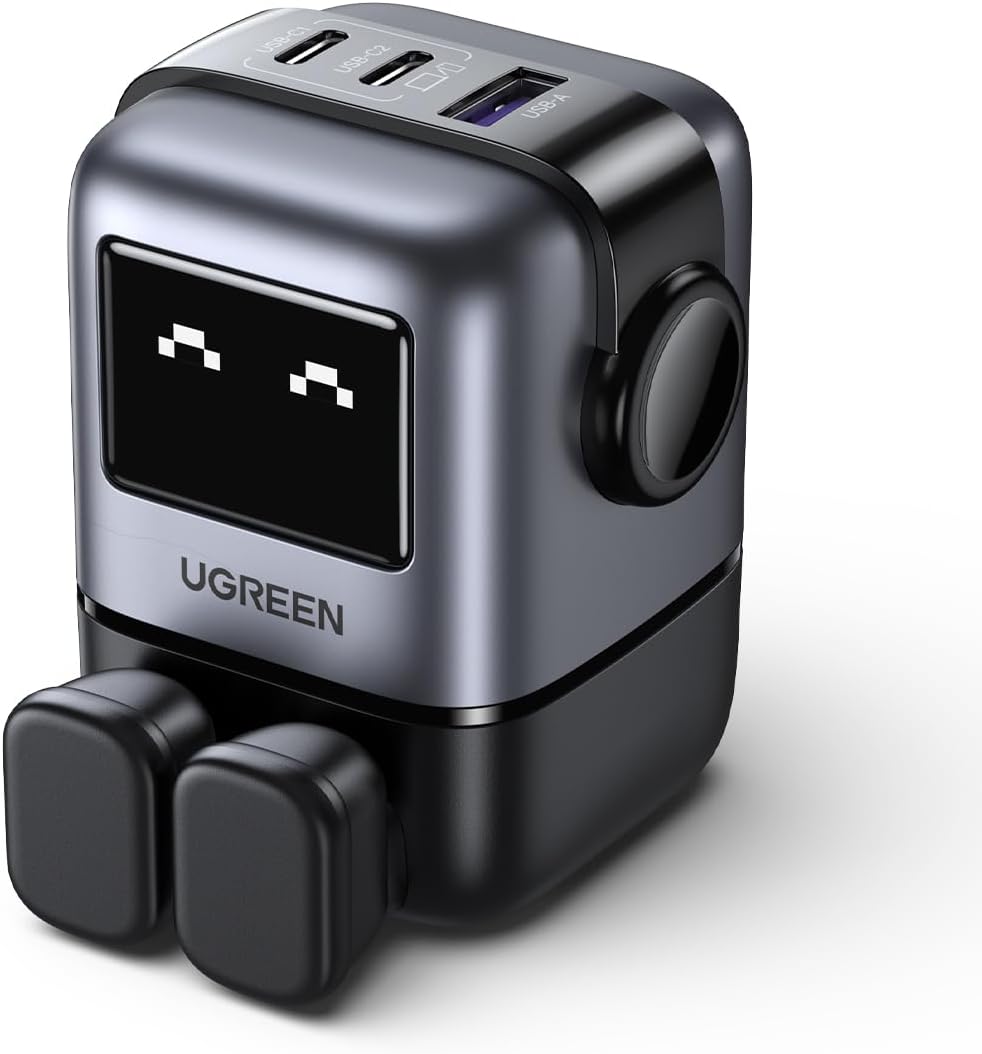 UGREEN UNO 65W USB C Charger 3 - Port【Nexode 65W GaN】【LED Display】Compact Funny Fast Charger Type C Po - AHW Store