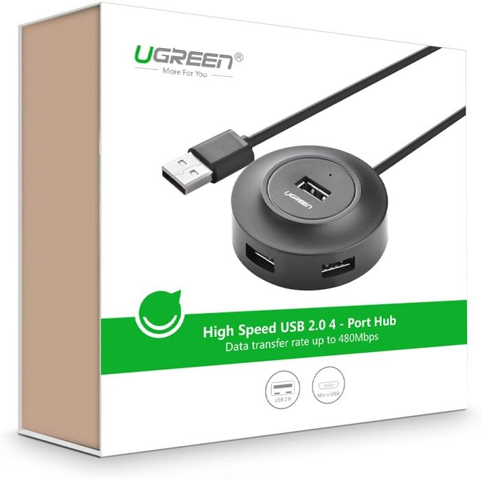 UGREEN USB 2.0 4 - Port Hub 480Mbps Data Transfer Adapter for PC, Printer, Keyboard, Mouse, Camera, 1M - AHW Store