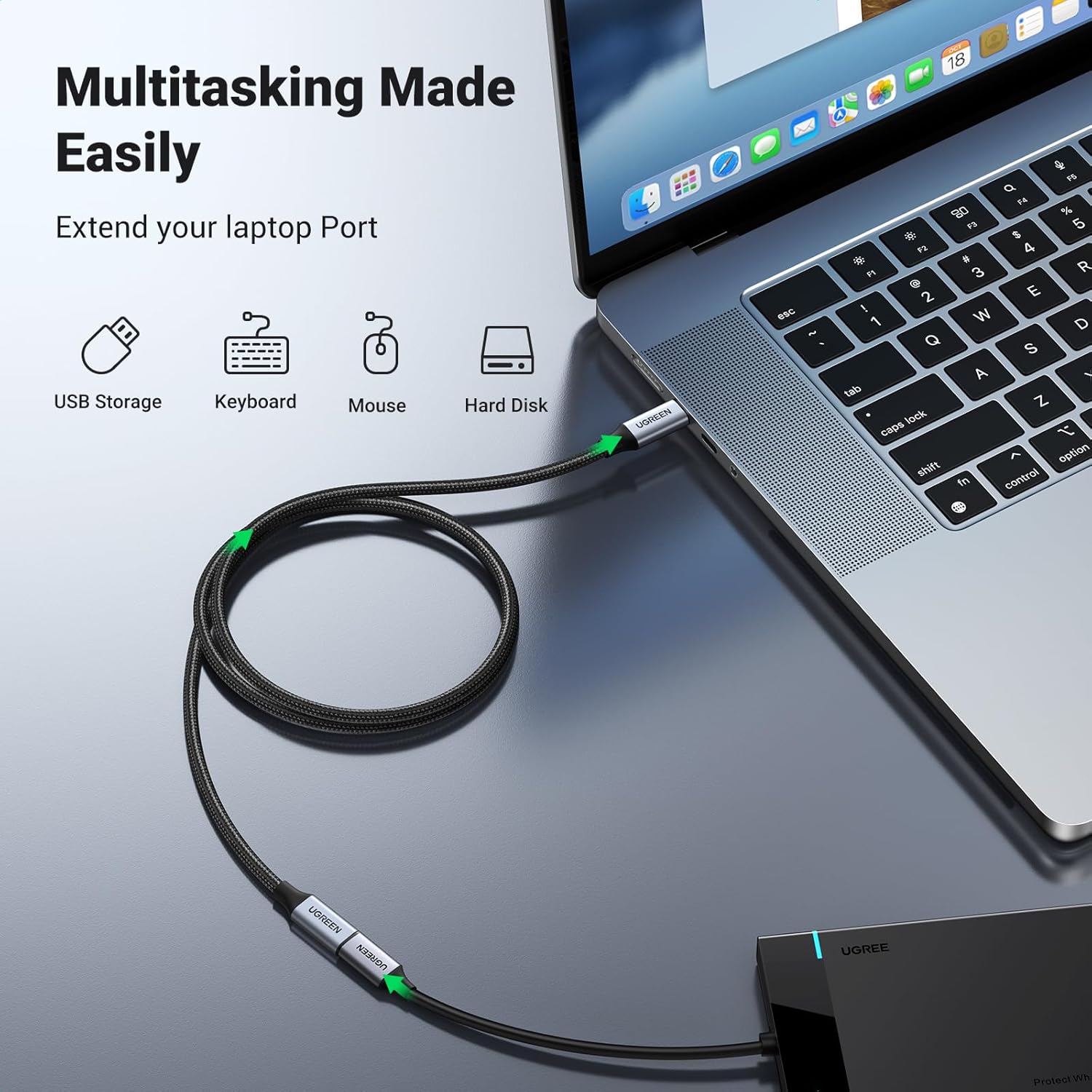 UGREEN USB C 3.1 Gen2 Extension Cable 1 Meter Nylon Braided Type C Male to Female 5A Fast Charging 10Gbps High Speed Data Video Extended Cord - AHW Store