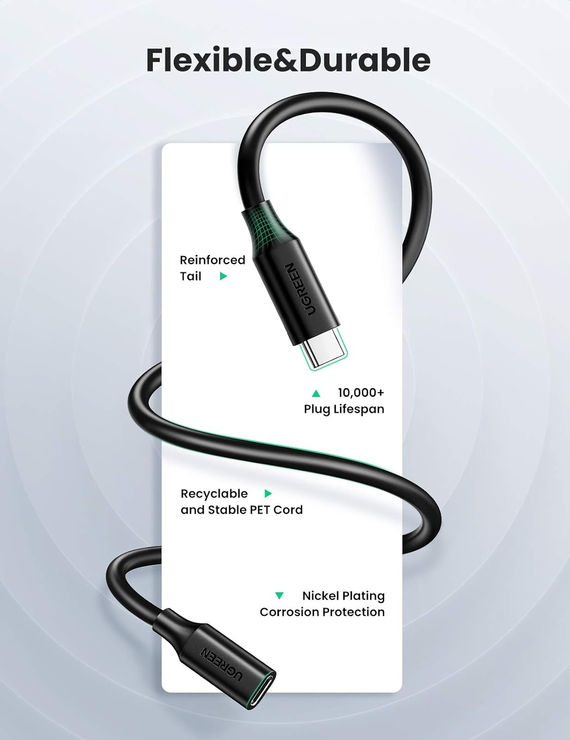 UGREEN USB C 3.1 Gen2 Extension Cable 1 Meter Type C Male to Female 5A Fast Charging 10Gbps High Speed Data Video Cord - AHW Store