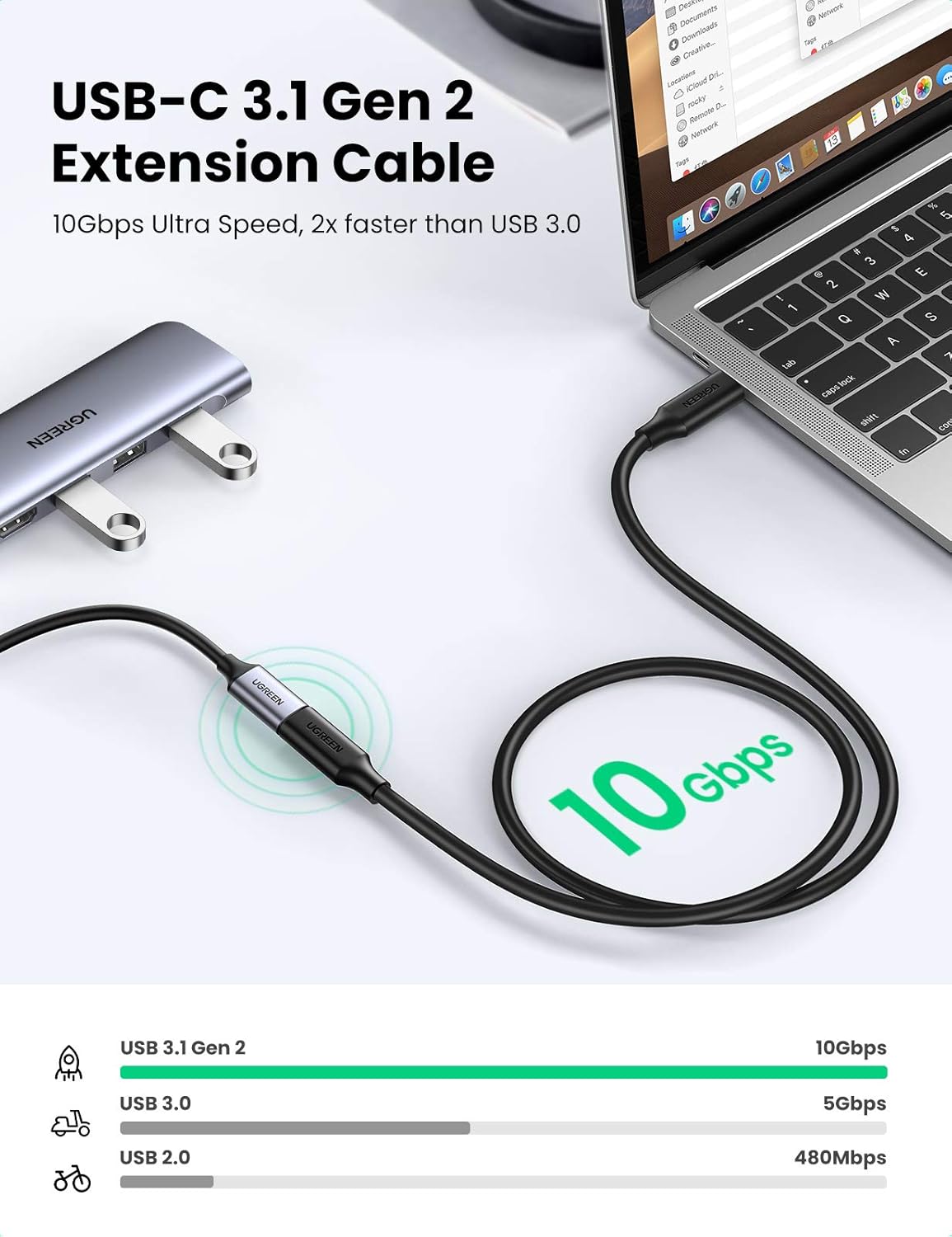 UGREEN USB C 3.1 Gen2 Extension Cable 1 Meter Type C Male to Female 5A Fast Charging 10Gbps High Speed Data Video Cord - AHW Store