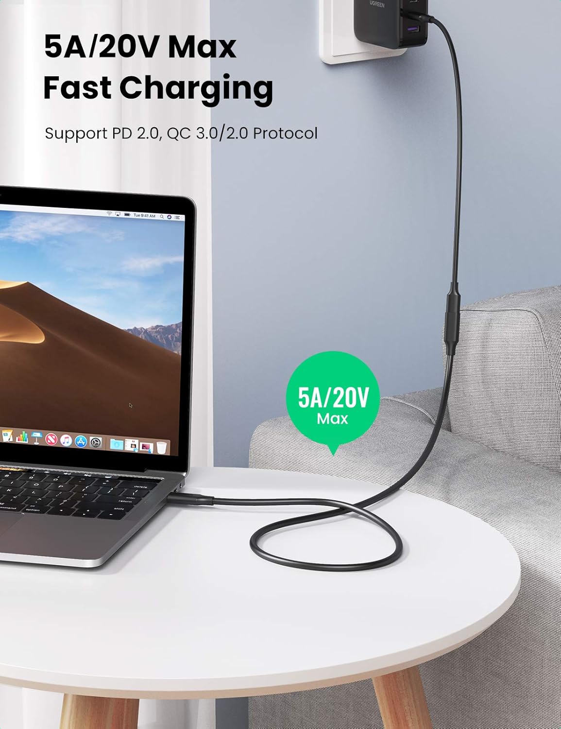 UGREEN USB C 3.1 Gen2 Extension Cable 1 Meter Type C Male to Female 5A Fast Charging 10Gbps High Speed Data Video Cord - AHW Store