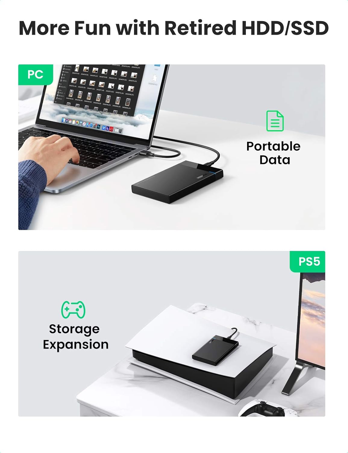 UGREEN USB C Hard Drive Enclosure USB 3.1 Gen 2 Type C to SATA External Hard Drive Disk Case Adapter - AHW Store