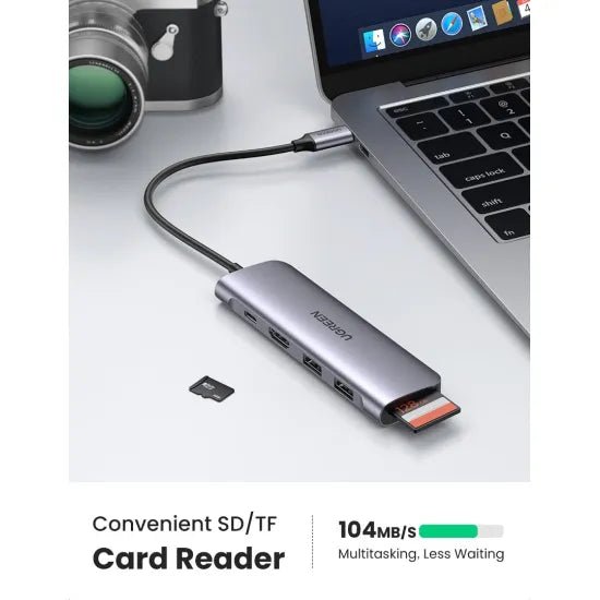UGREEN USB - C to 2 Ports USB3.0 - A Hub + HDMI + TF - SD with PD Power Supply Space Gray - 70411 - AHW Store