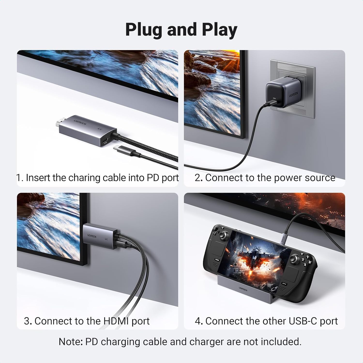 UGREEN USB C to HDMI Cable with 100W PD Fast Charging Adapter 2 - in - 1 Unidirectional Type C Thunderbolt Cord 4K@60Hz High Resolution Compatible - AHW Store