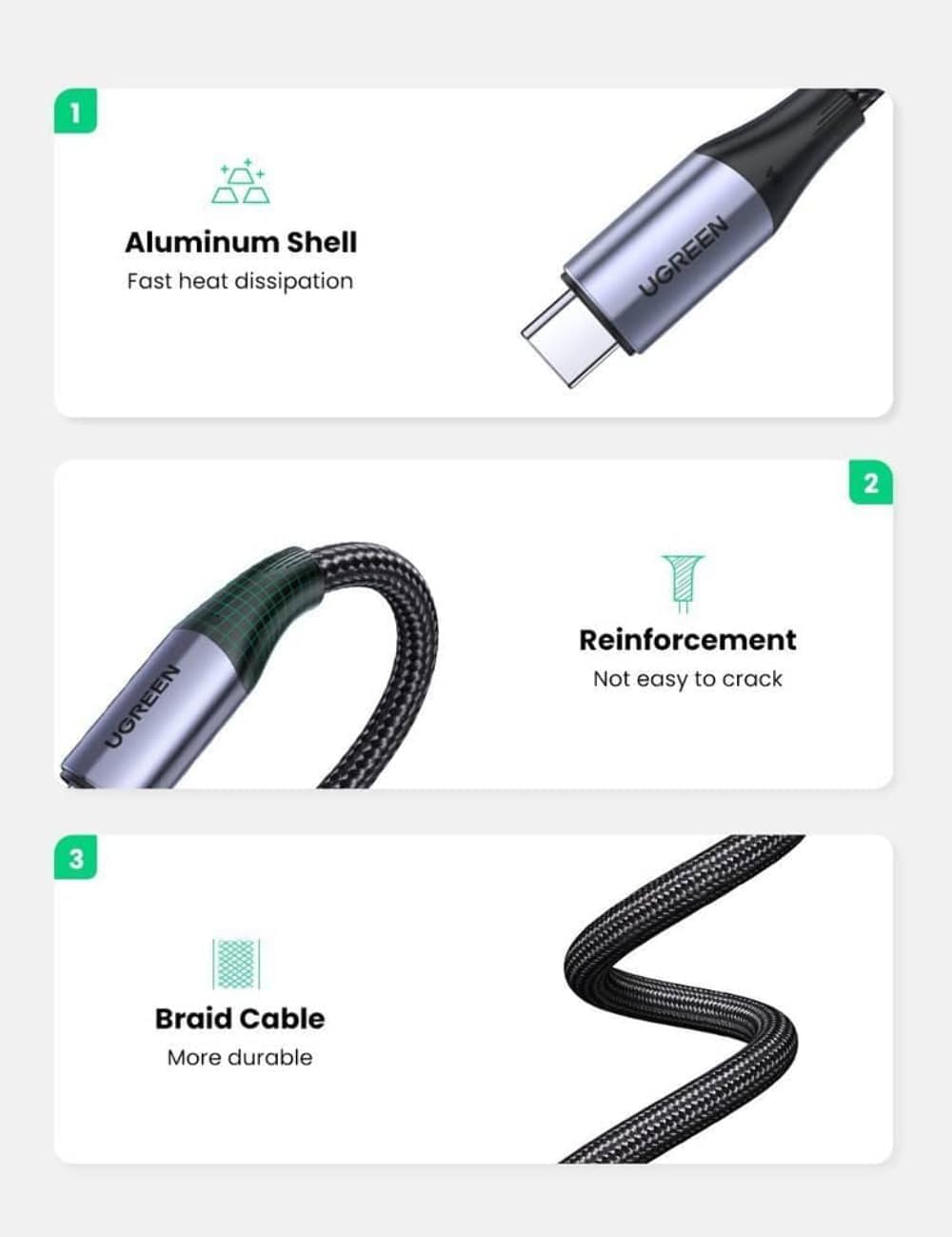 UGREEN USB - C to USB - C 3.1 Gen2 100W PD Cable Black - AHW Store