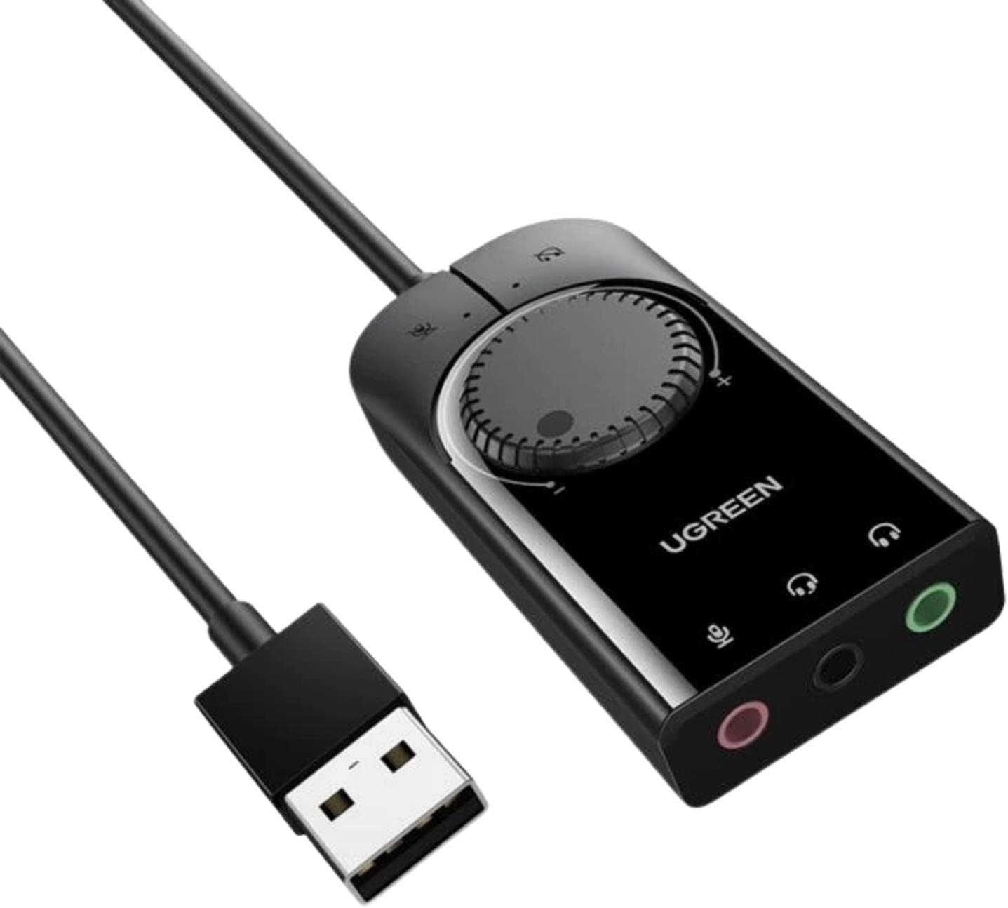UGREEN USB External Stereo Sound Adapter, USB - A To 3.5mm Ear Mic Volume Control Adapter, 15cm - Blac - AHW Store