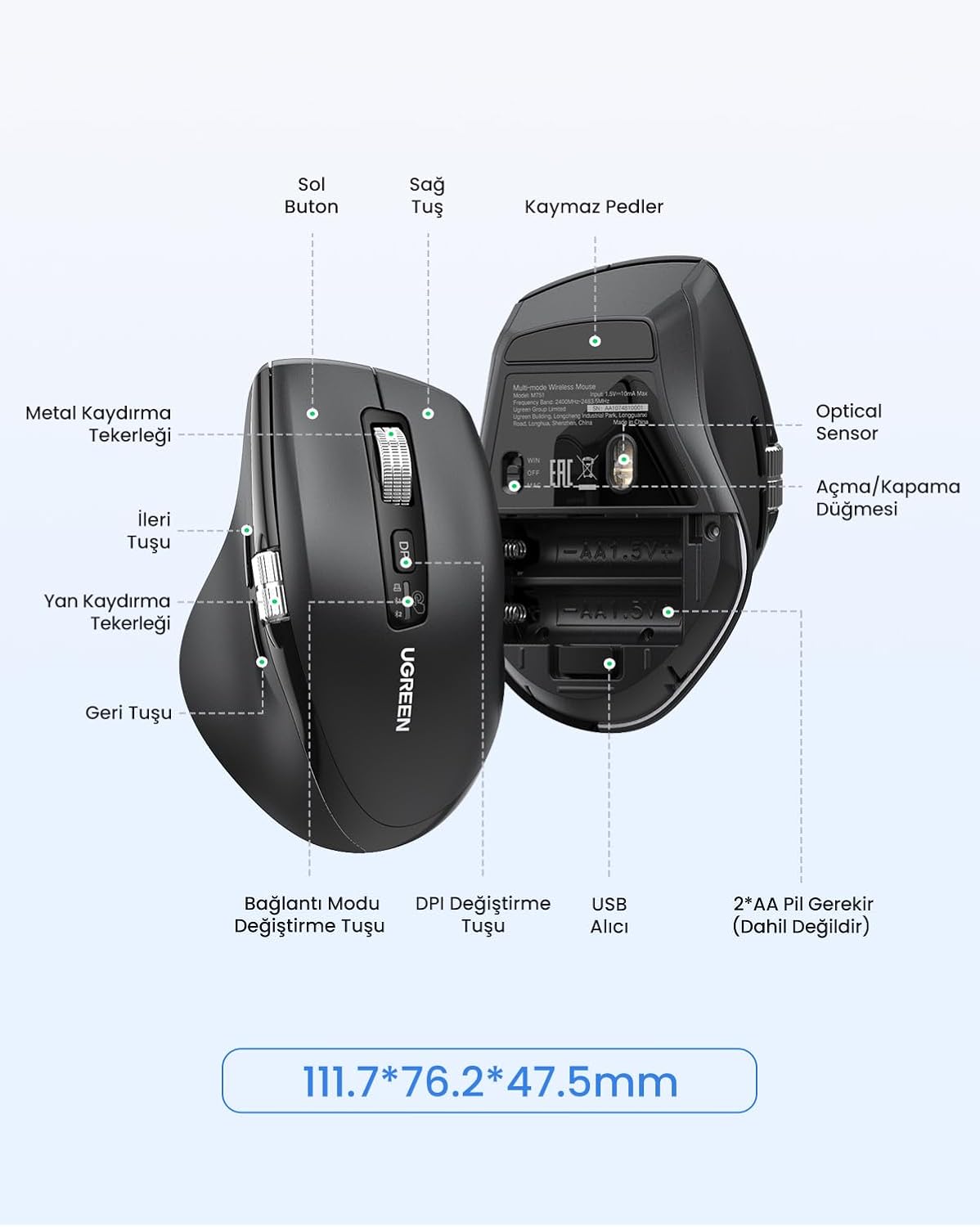 UGREEN Wireless Mouse 2.4G & Bluetooth, Ultra - Fast Scrolling, Ergonomic and Quiet Mouse 5000 dpi 5 B - AHW Store