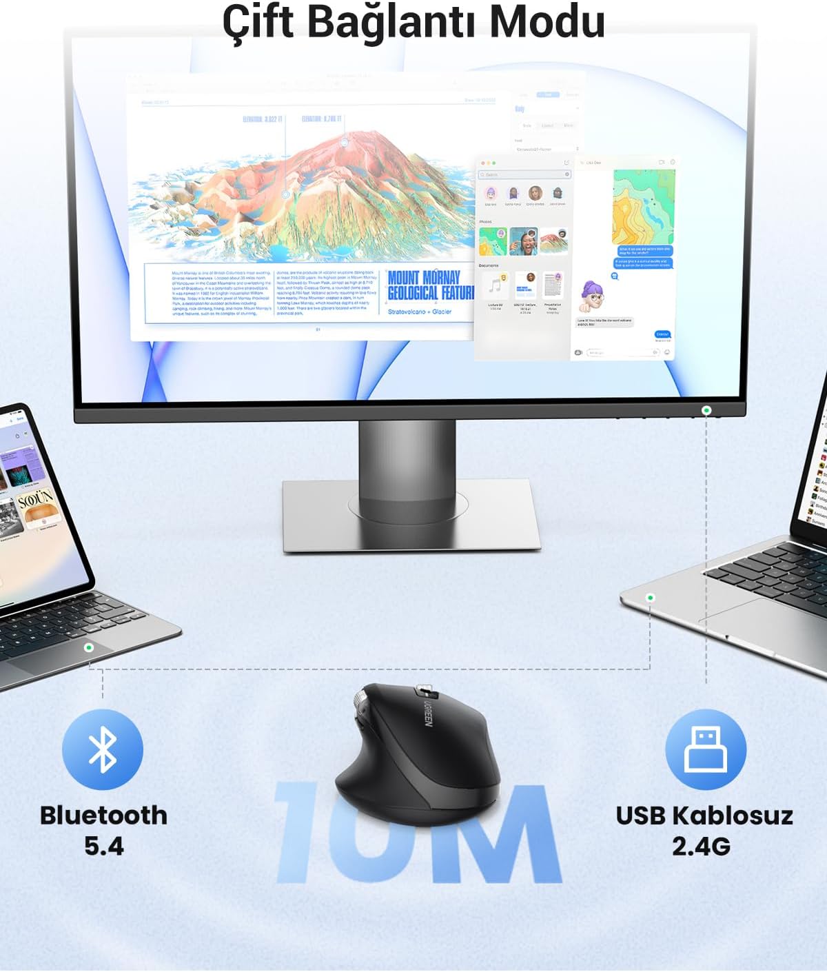UGREEN Wireless Mouse 2.4G & Bluetooth, Ultra - Fast Scrolling, Ergonomic and Quiet Mouse 5000 dpi 5 B - AHW Store