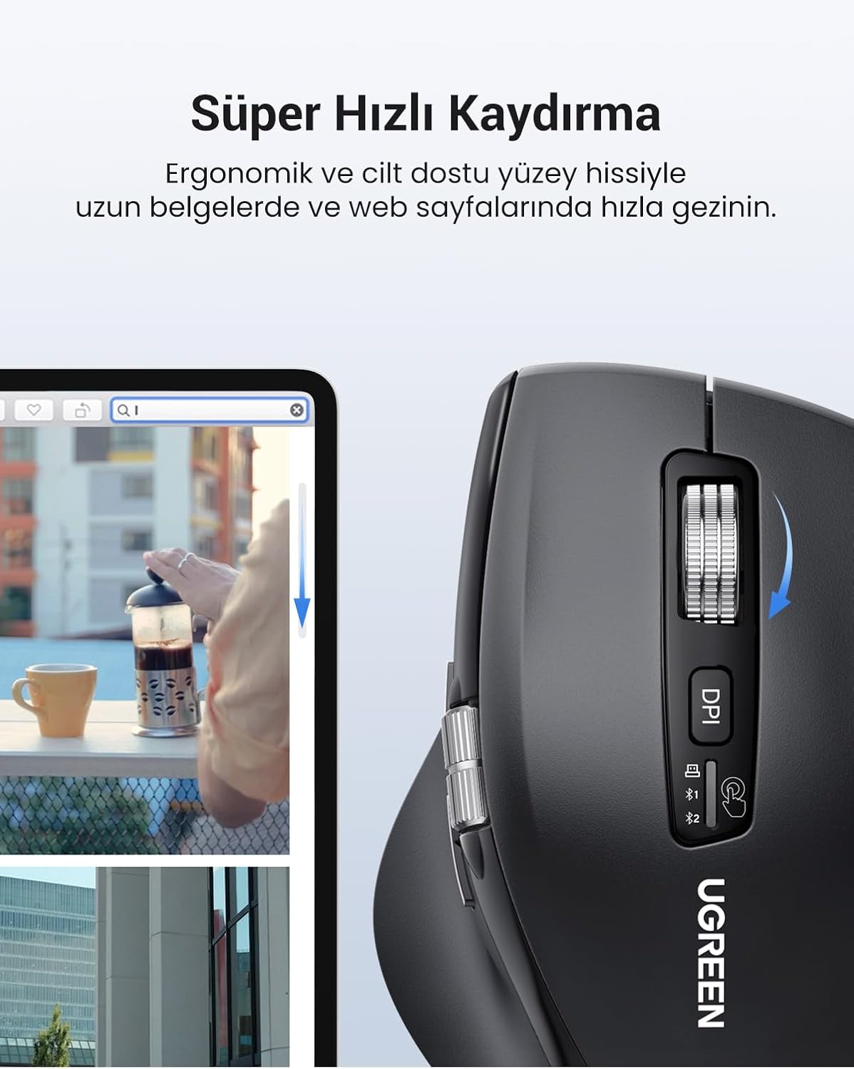UGREEN Wireless Mouse 2.4G & Bluetooth, Ultra - Fast Scrolling, Ergonomic and Quiet Mouse 5000 dpi 5 B - AHW Store