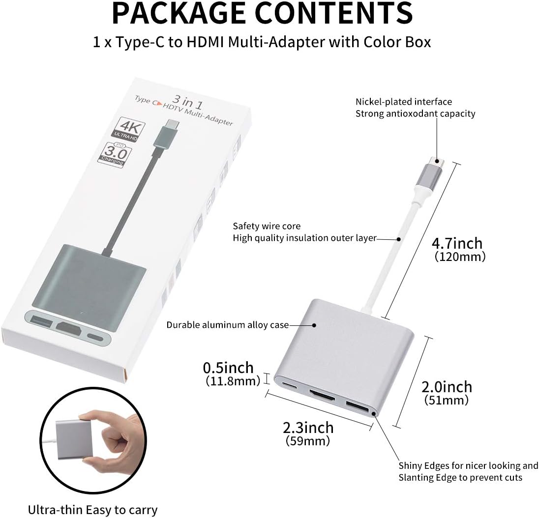 USB-C to HDMI 3-in-1 Adapter Silver - AHW Store