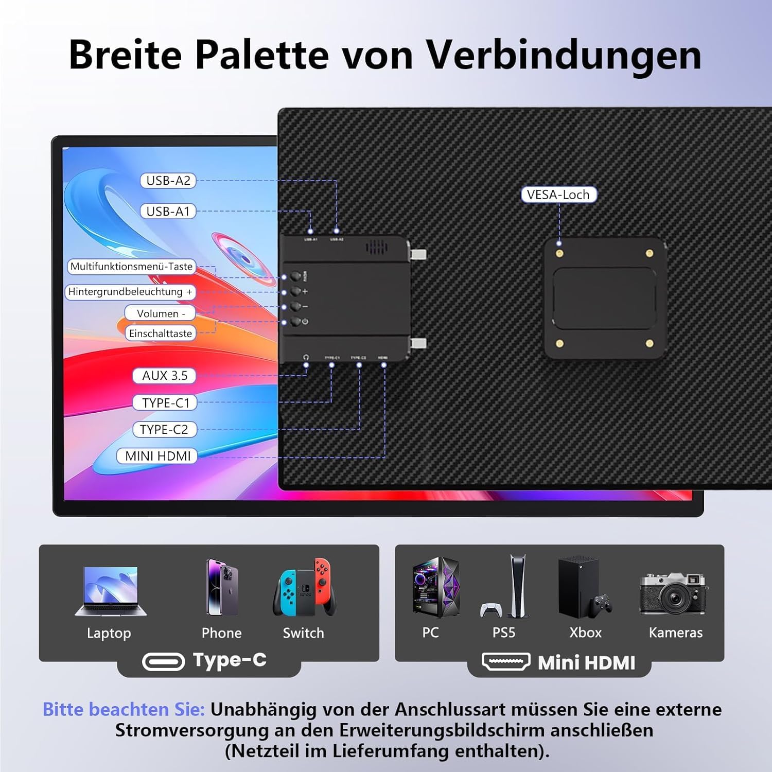 V2Com D1 24" QHD 180Hz IPS Portable Monitor Height - Adjustable & VESA - AHW Store
