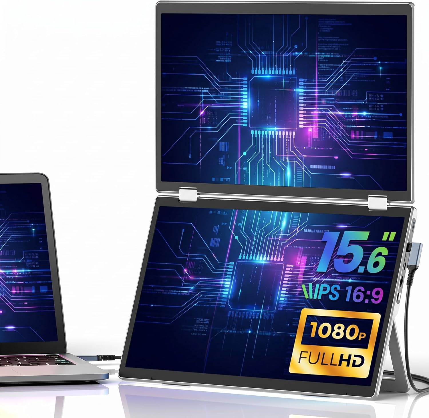 V2Com M2 15.6" FHD Folding Dual Portable Monitor Tilt & Rotate - AHW Store