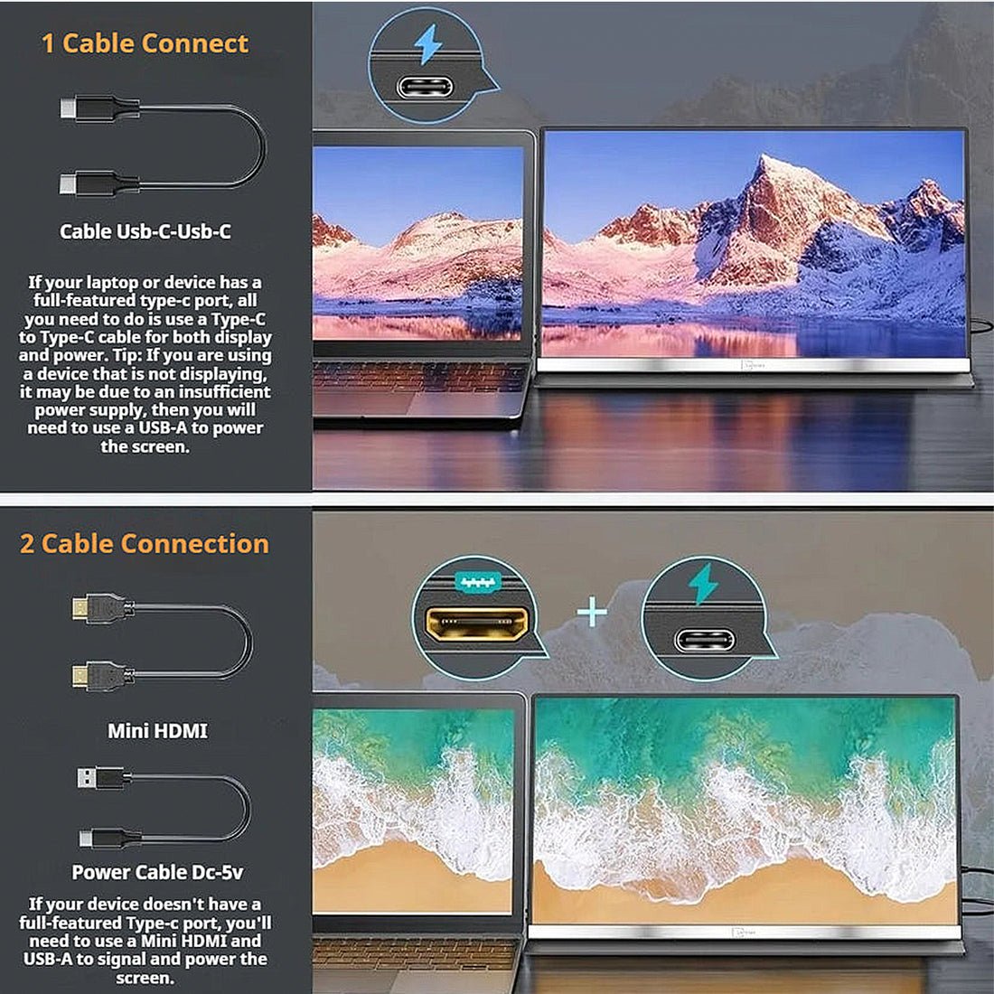 V2Com P4 15.6" FHD IPS Portable Monitor Type - C/Mini HDMI with PU Case Cover - AHW Store