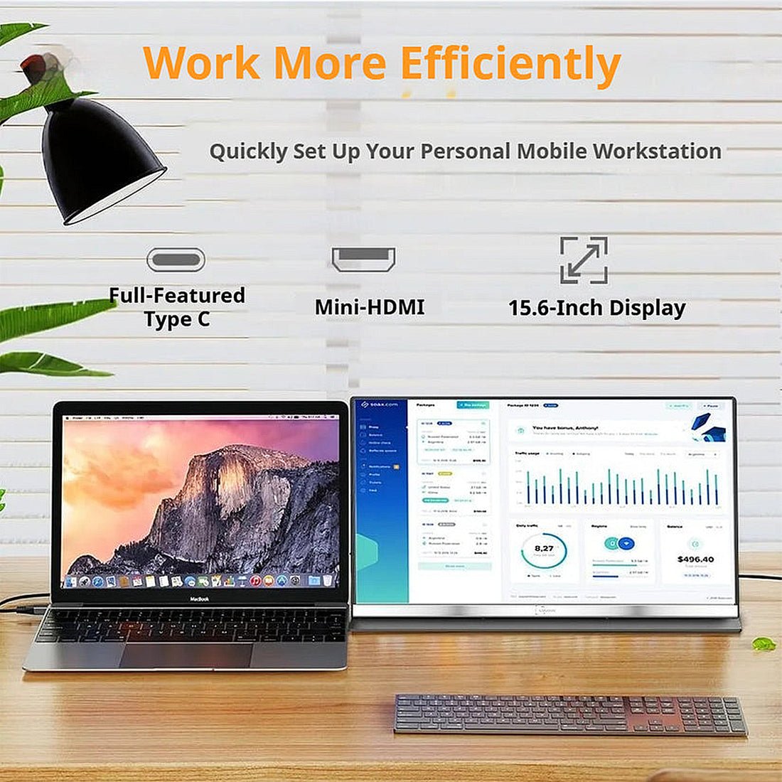 V2Com P4 15.6" FHD IPS Portable Monitor Type - C/Mini HDMI with PU Case Cover - AHW Store