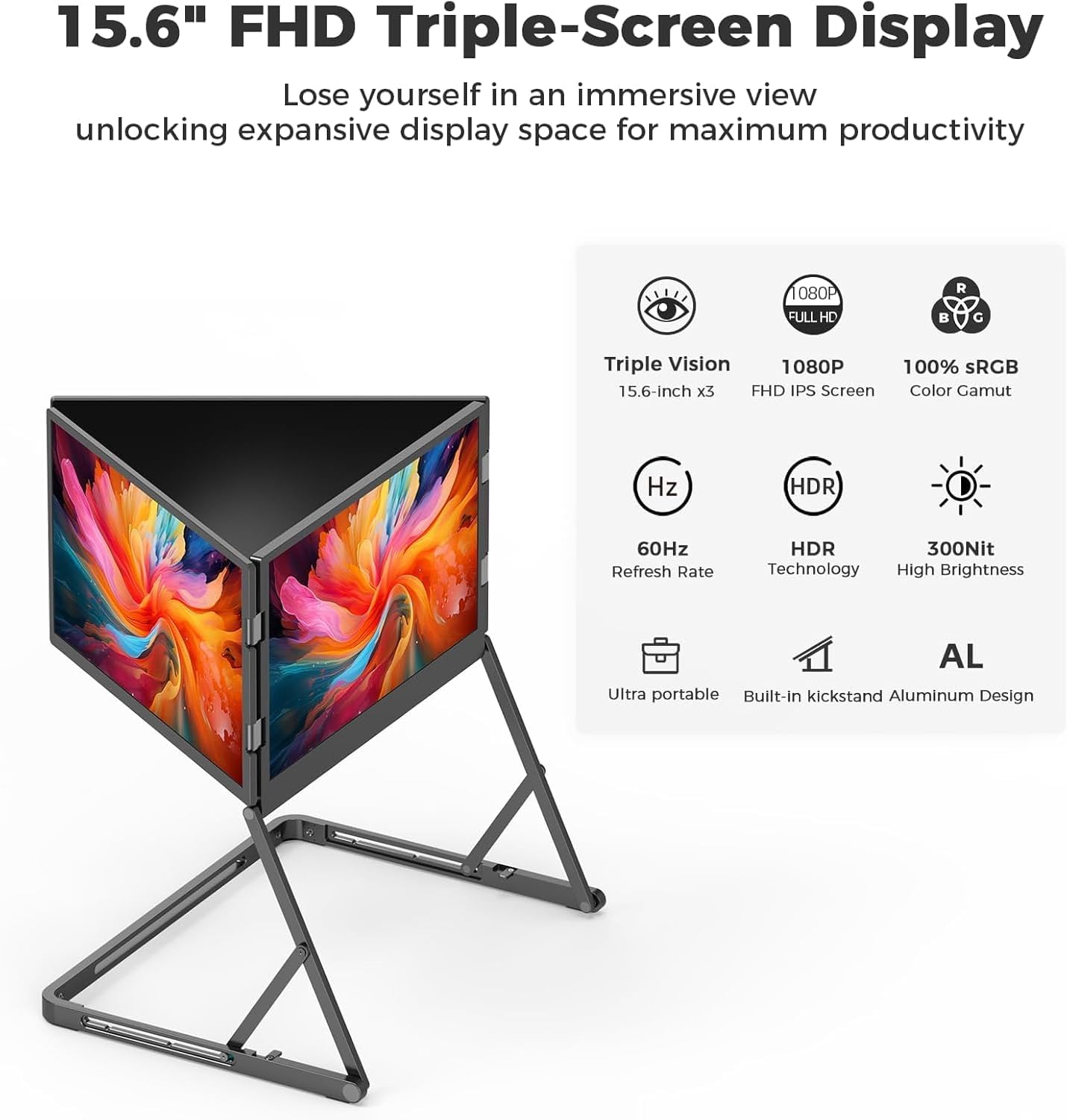 V2Com Q1 15.6" FHD Quad - Screens Laptop Extender Foldable Portable Monitor - AHW Store