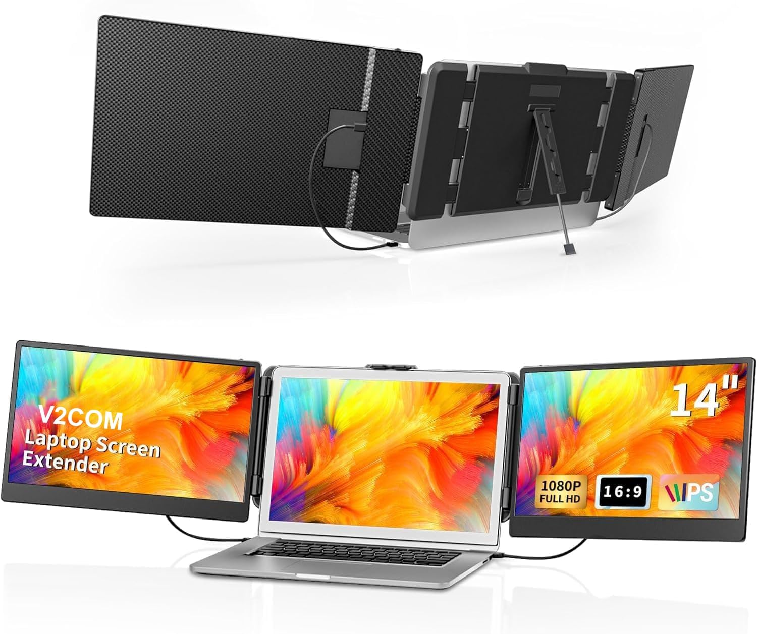 V2Com S2 14" FHD IPS Anti - Glare Portable Monitor Triple Extender Type - C/HDMI Speakers - AHW Store