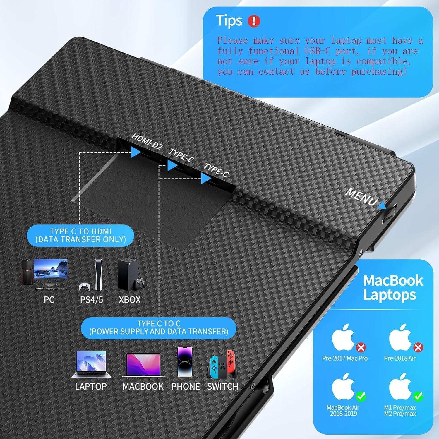 V2Com S2 14" FHD IPS Anti - Glare Portable Monitor Triple Extender Type - C/HDMI Speakers - AHW Store