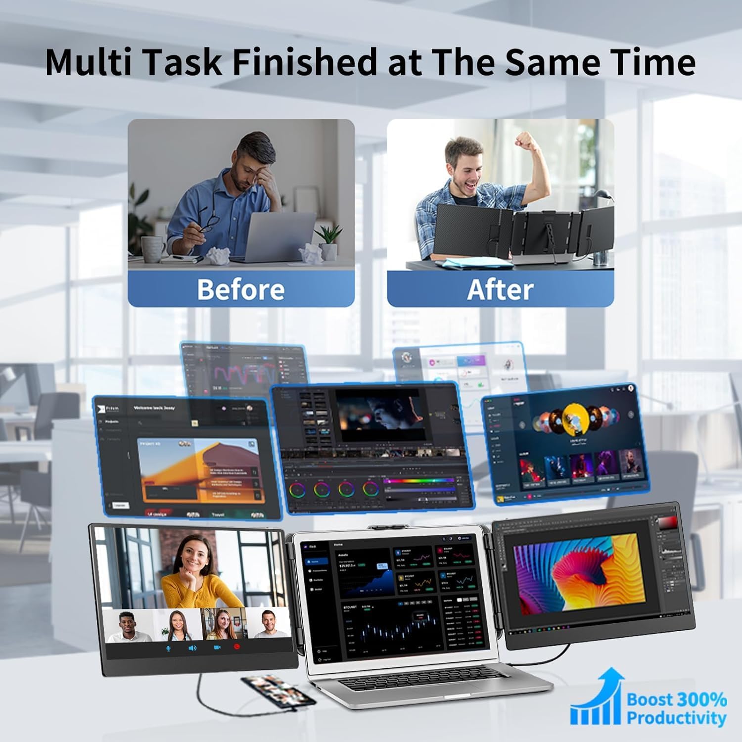 V2Com S2 14" FHD IPS Anti - Glare Portable Monitor Triple Extender Type - C/HDMI Speakers - AHW Store