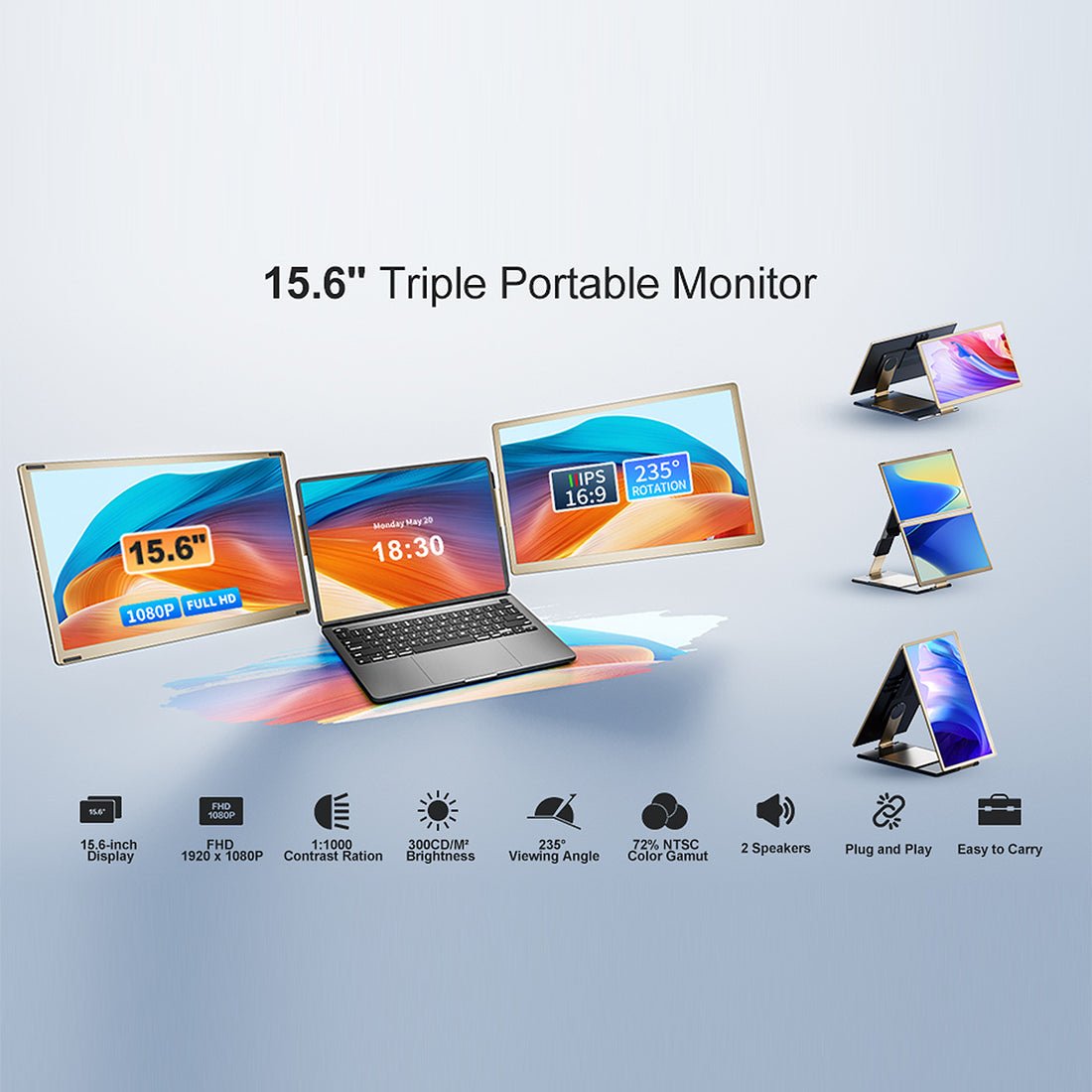 V2Com S6 15.6" FHD IPS Laptop Screen Extender Dual Portable Monitor Type - C/HDMI - AHW Store