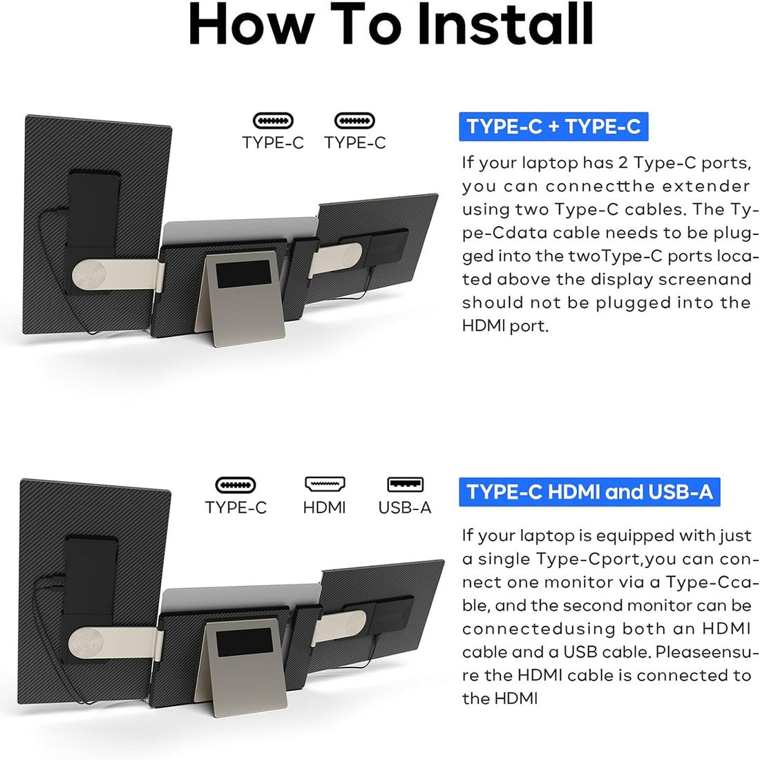V2Com S6 15.6" FHD IPS Laptop Screen Extender Dual Portable Monitor Type - C/HDMI - AHW Store