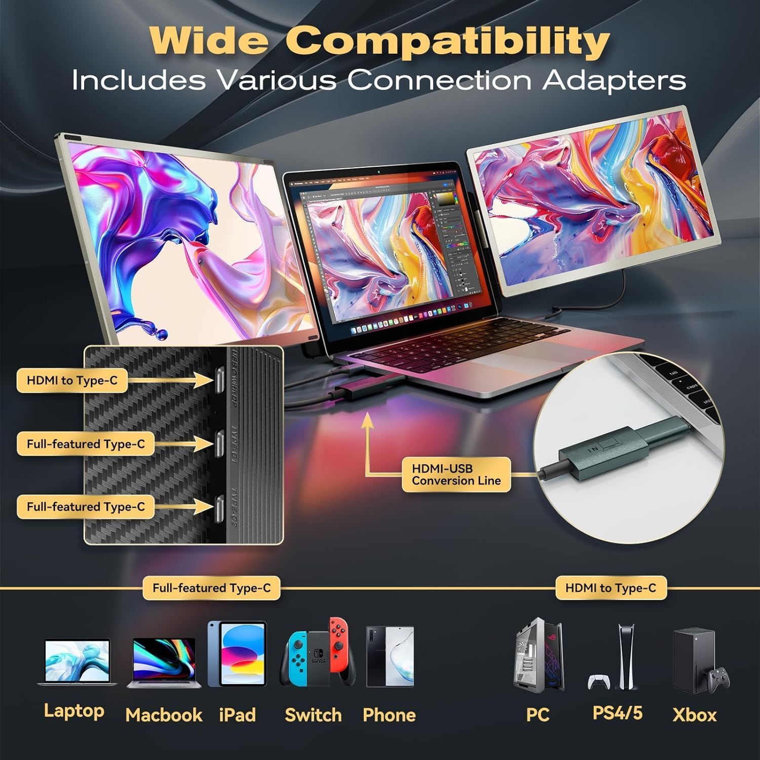 V2Com S6 15.6" FHD IPS Laptop Screen Extender Dual Portable Monitor Type - C/HDMI - AHW Store
