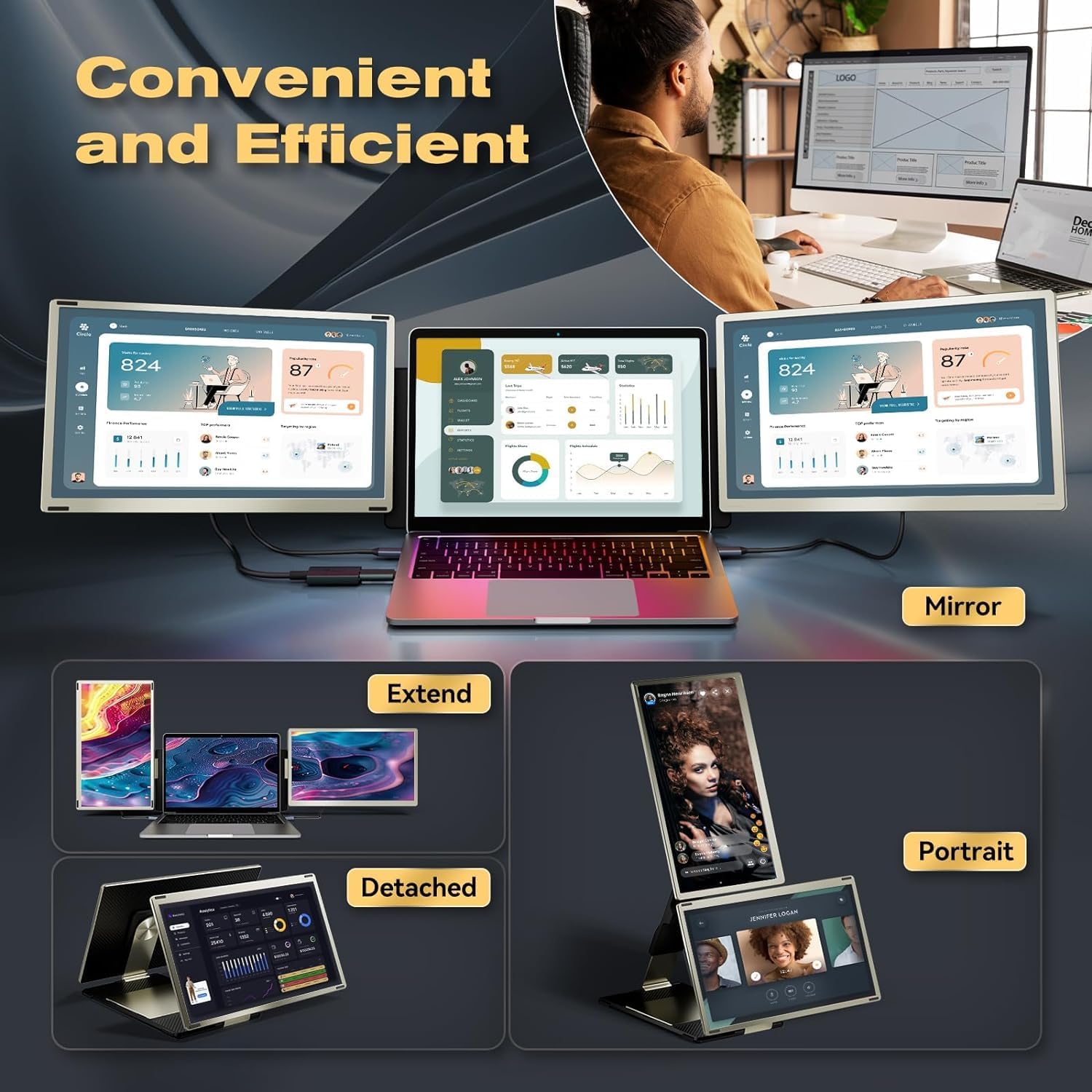 V2Com S6 15.6" FHD IPS Laptop Screen Extender Dual Portable Monitor Type - C/HDMI - AHW Store