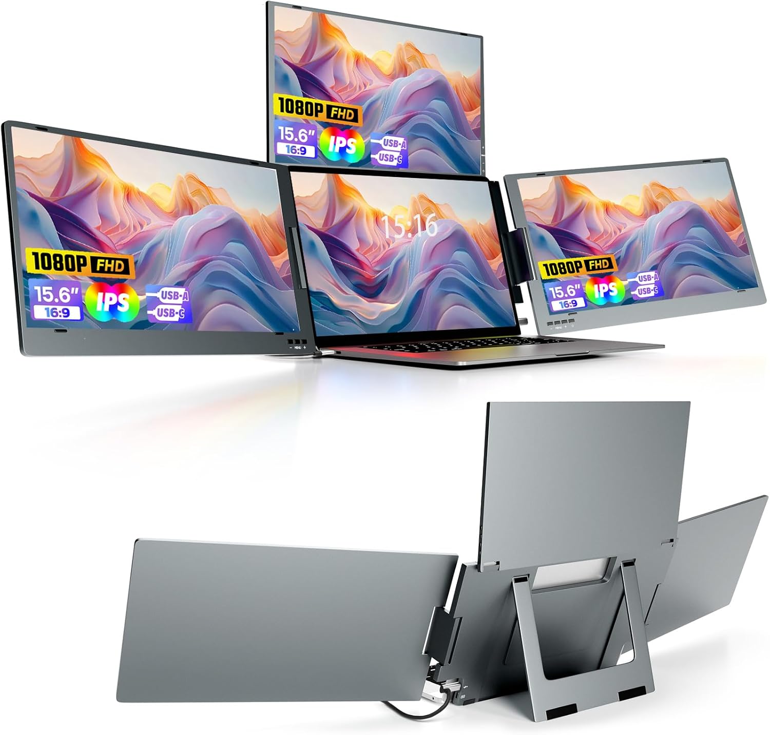 V2Com W3 15.6" FHD Quad - Screens Laptop Extender Foldable Portable Monitor - AHW Store