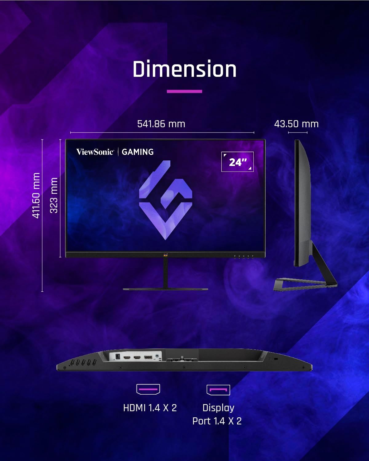 ViewSonic VX2479 - HD - PRO Gaming Monitor 24 Inch IPS FHD 165Hz 1ms Black - AHW Store