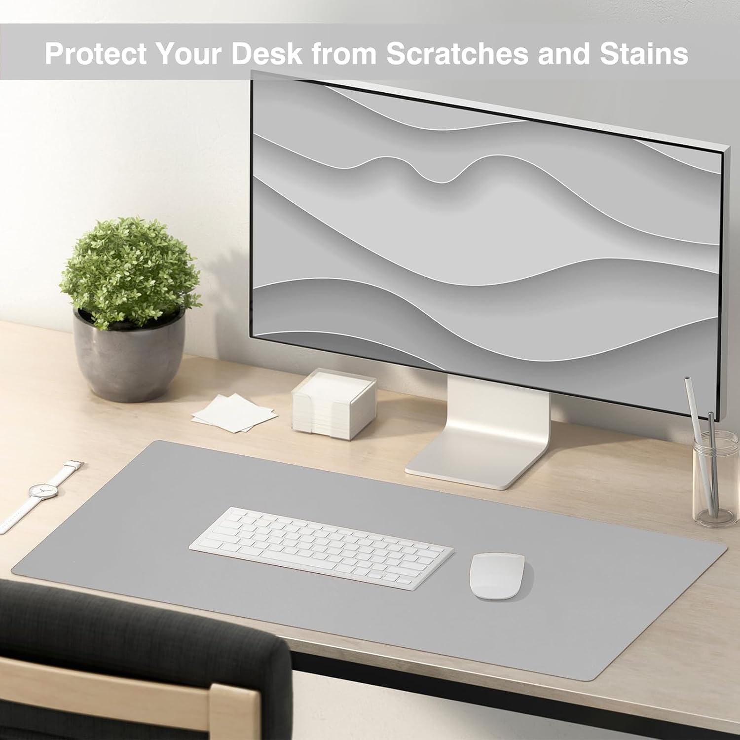 Waterproof Leather Desk Mat 60x35 cm Gray - AHW Store