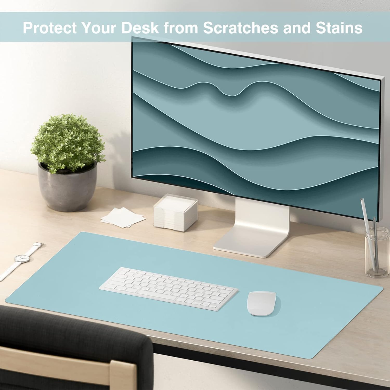 Waterproof Leather Desk Pad 80x40CM Blue - AHW Store