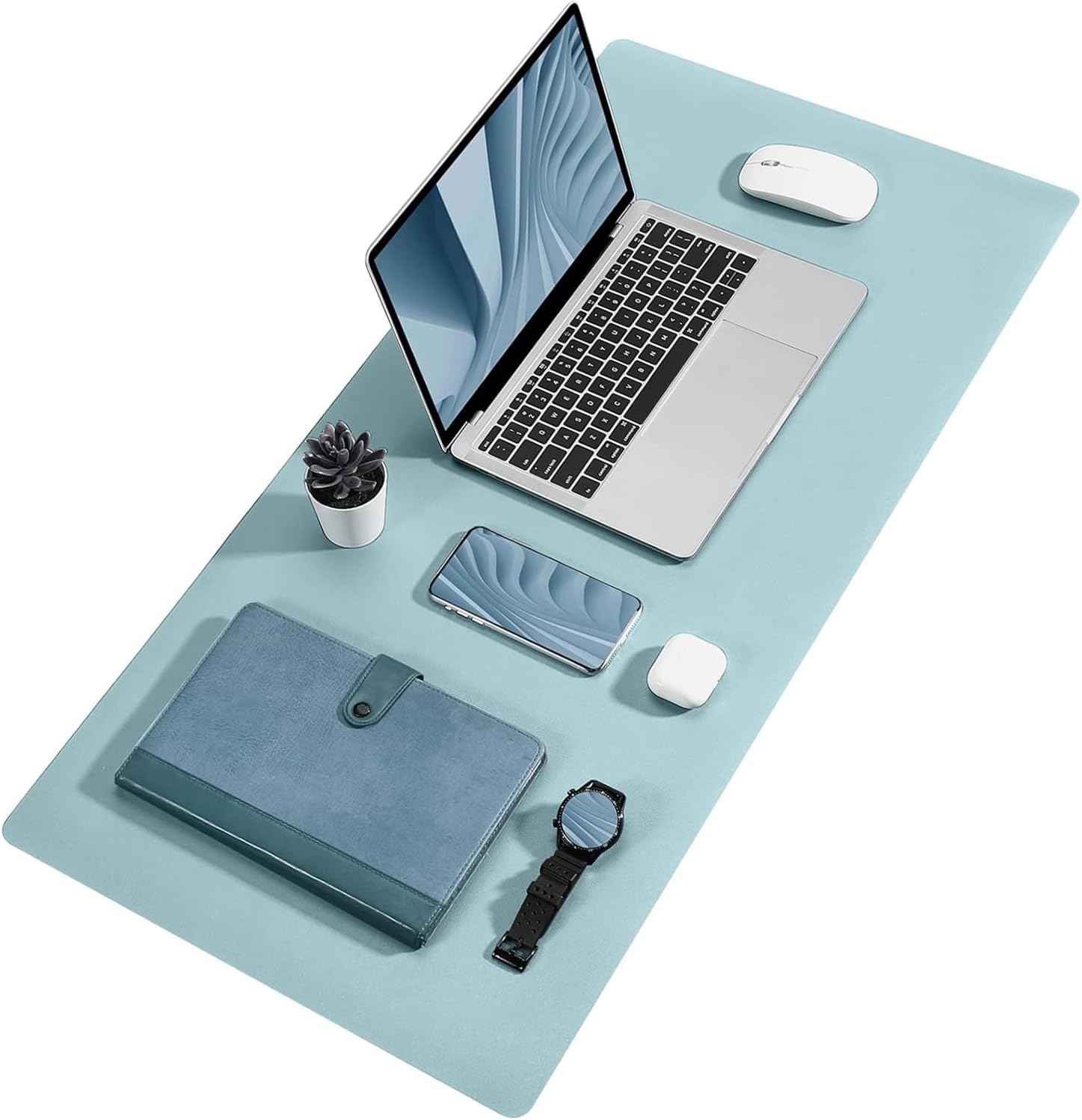 Waterproof Leather Desk Pad 80x40CM Blue - AHW Store