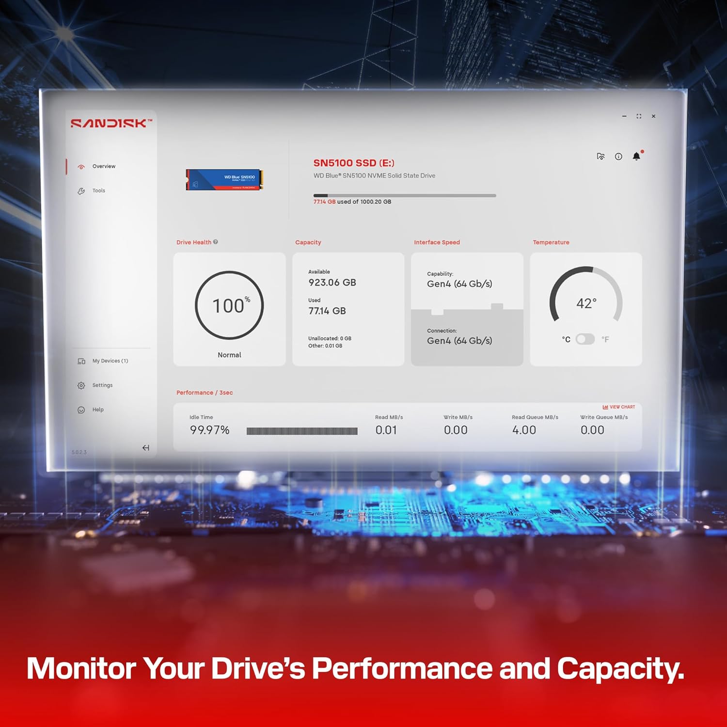 WD Blue SN5100 500GB NVMe SSD (6,600 MB/s Read Speeds, M.2 2280, PCIe Gen 4.0, nCache 4.0, Sandisk 3 - AHW Store