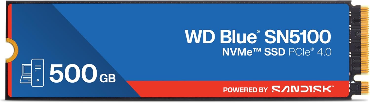 WD Blue SN5100 500GB NVMe SSD (6,600 MB/s Read Speeds, M.2 2280, PCIe Gen 4.0, nCache 4.0, Sandisk 3 - AHW Store