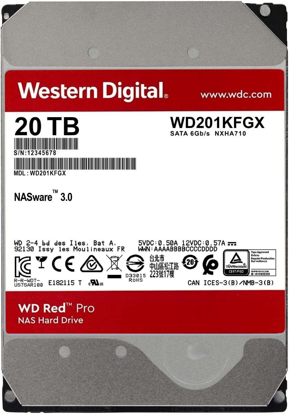 Western Digital 20TB WD Red Pro NAS Internal Hard Drive HDD - 7200 RPM, SATA 6 Gb/s, CMR, 512 MB Cac - AHW Store