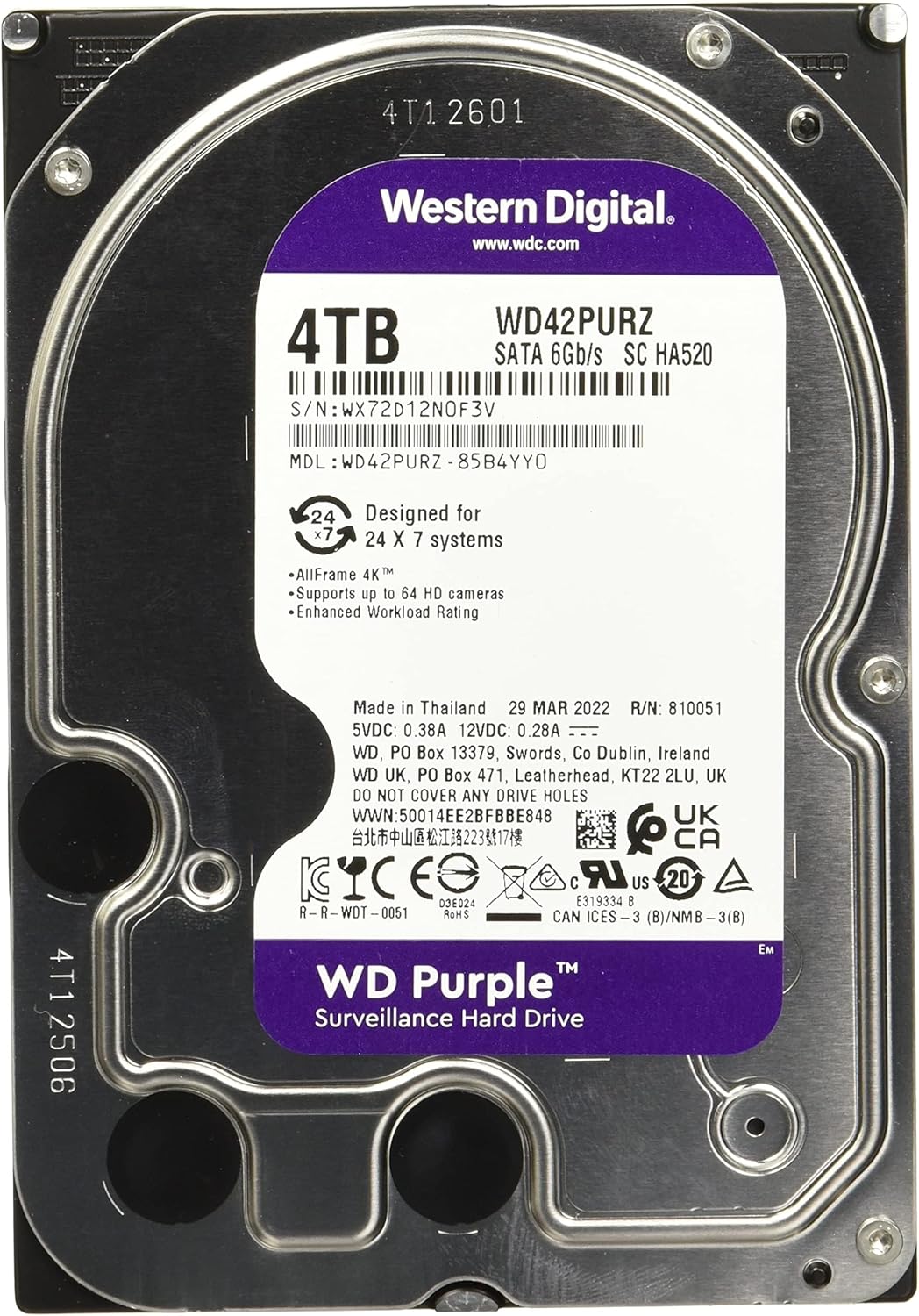 Western Digital WD PURPLE 4000GB 256MB 3.5IN SATA 6GB/S 5400 RPM - AHW Store